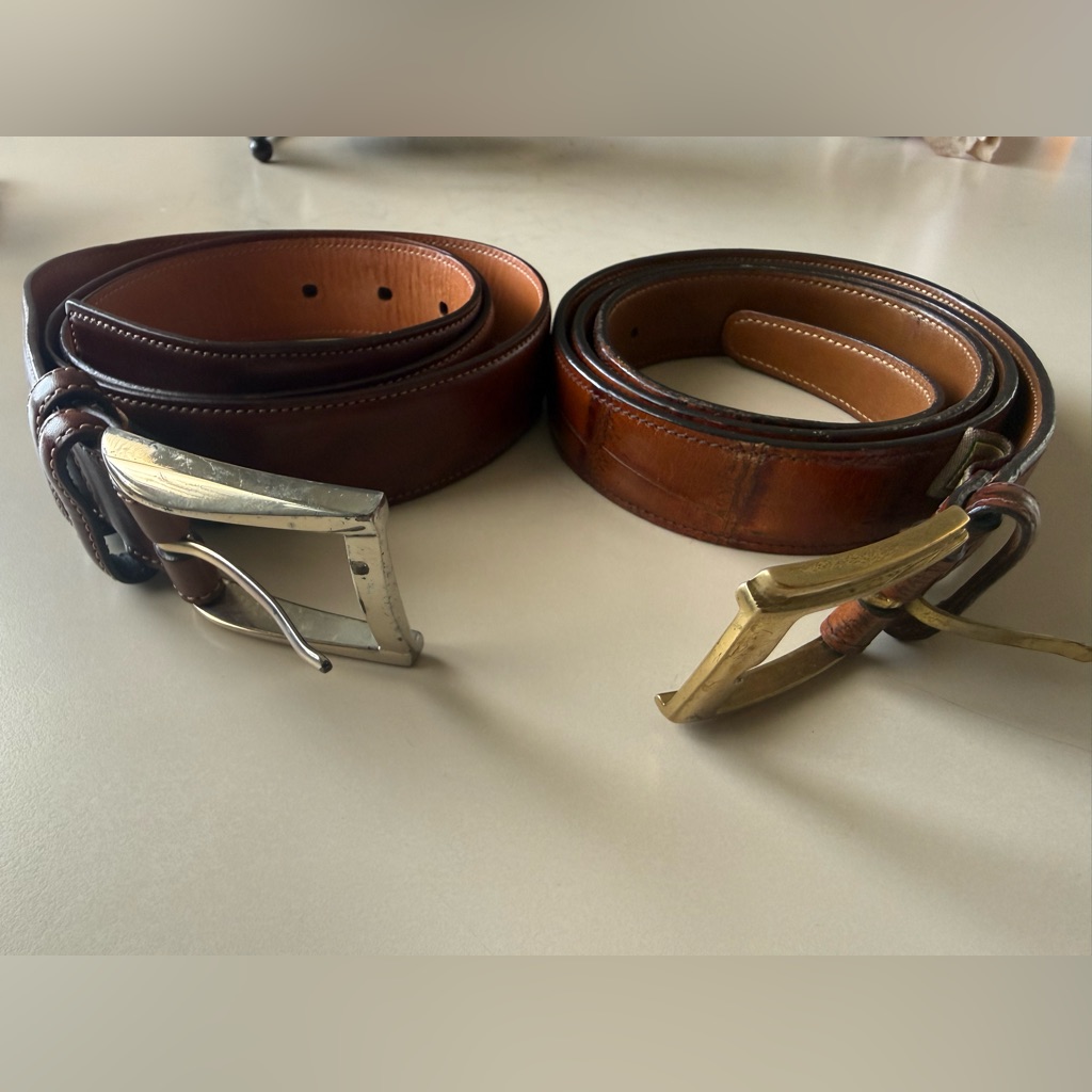 Trafalgar Brown Leather Belts With Silver And Gold Buckles